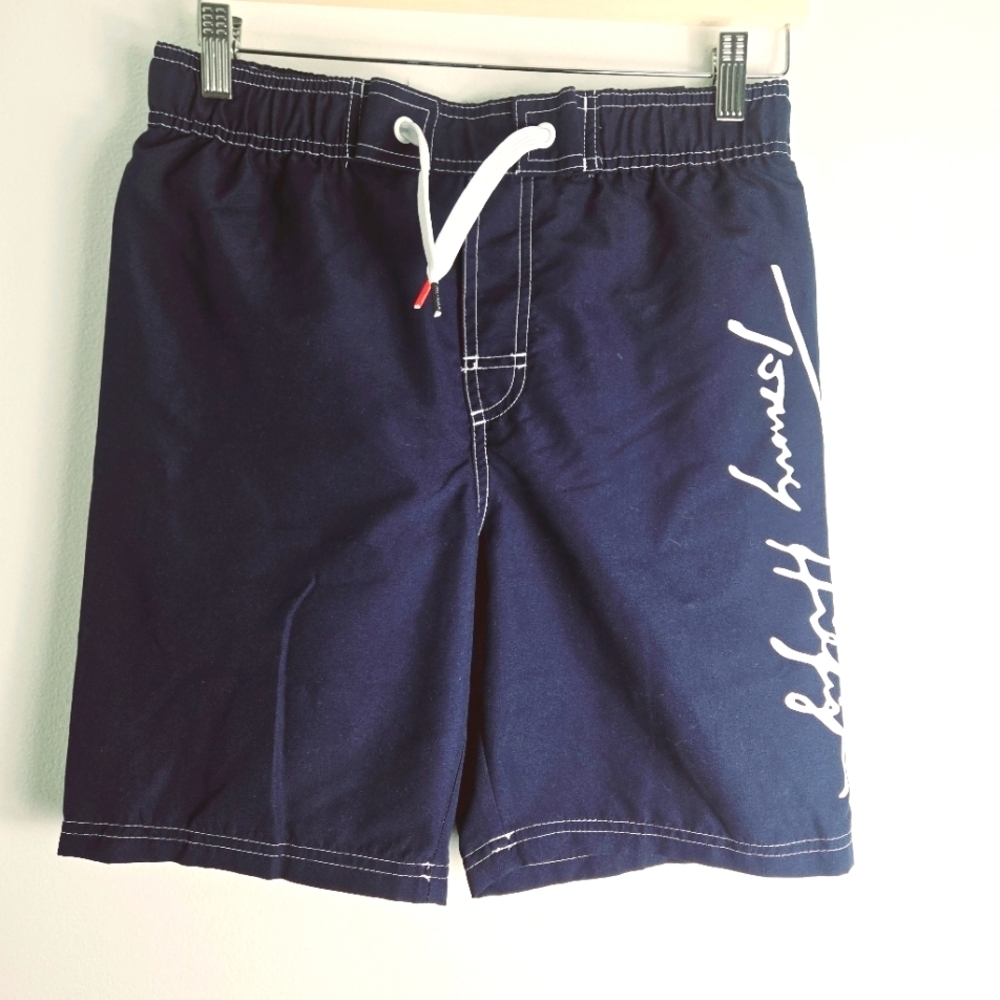Tommy Hilfiger Boys Tommy Script Graphic Swim Boardshorts Navy Blue Size L - Picture 2 of 5